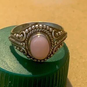 Pink opal artisanal sterling ring